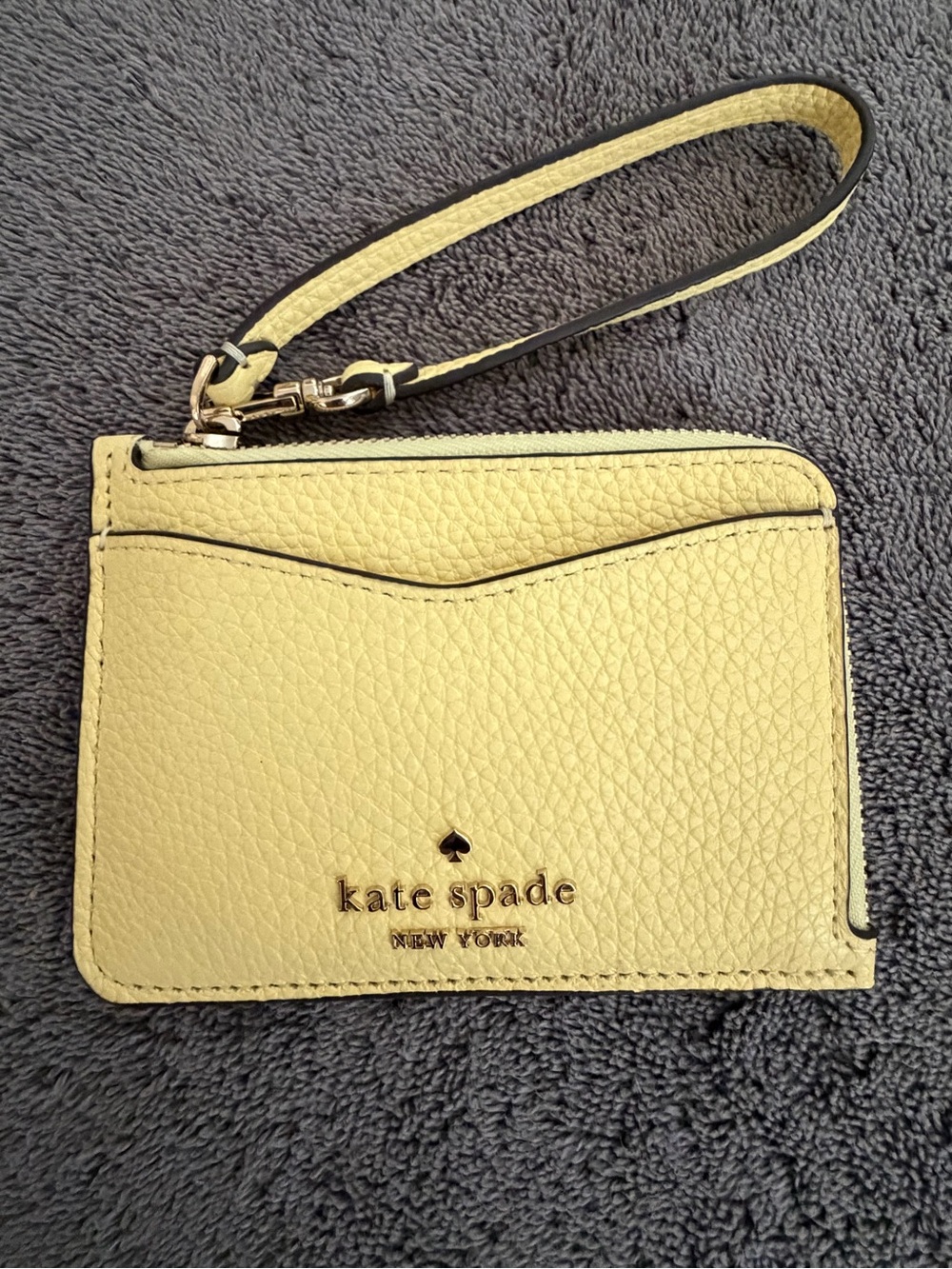 kate spade lemon yellow pebbled leather wristlet card case (Leila)